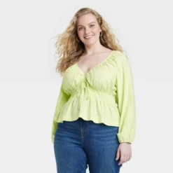 Women's Puff Long Sleeve Tie-Front Blouse - Universal Thread™ -Universal Thread GUEST 018eac40 52b4 4aea 95e6 da1bb92dce8f