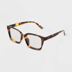 Women's Tortoise Print Shiny Plastic Rectangle Blue Light Filtering Glasses - Universal Thread™ Dark Brown