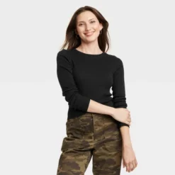 Women's 2pk Long Sleeve Shrunken Rib T-Shirt - Universal Thread™ White/Black