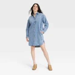 Women's Long Sleeve Denim Mini Shirtdress - Universal Thread™ Blue -Universal Thread GUEST 21cfaa72 b827 468e 9342 6253a24dd036