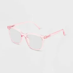 Women's Shiny Plastic Square Blue Light Filtering Reading Glasses - Universal Thread™ Light Pink