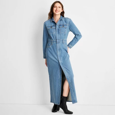 Women's Long Sleeve Denim Maxi Shirtdress - Universal Thread™ Medium Wash 5 Women's Long Sleeve Denim Maxi Shirtdress - Universal Thread™ Medium Wash - Image 3