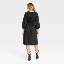 Women's Tie-Front Puff 3/4 Sleeve Midi Dress - Universal Thread™