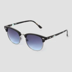 Women's Tortoise Shell Print Flat Top Retro Browline Sunglasses - Universal Thread™ Black