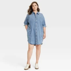Women's Long Sleeve Denim Mini Shirtdress - Universal Thread™ Blue -Universal Thread GUEST 77011131 9695 4028 a9dd df9b434ad7b4
