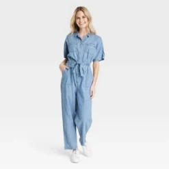 Women's Button-Front Short Sleeve Boilersuit - Universal Thread™ Indigo -Universal Thread GUEST 7ade1262 7338 4ed6 a7a9 37a00844e93a