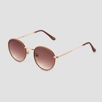 Women's Vegan Leather Wrapped Round Sunglasses - Universal Thread™ Caramel/Gold 3 Women's Vegan Leather Wrapped Round Sunglasses - Universal Thread™ Caramel/Gold