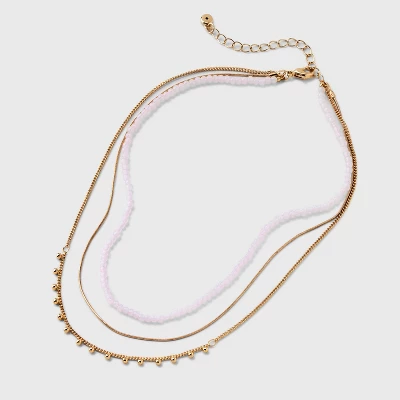 Pink Seedbead And Station Necklace Set 3pc - Universal Thread™ Gold 4 Pink Seedbead And Station Necklace Set 3pc - Universal Thread™ Gold - Image 2