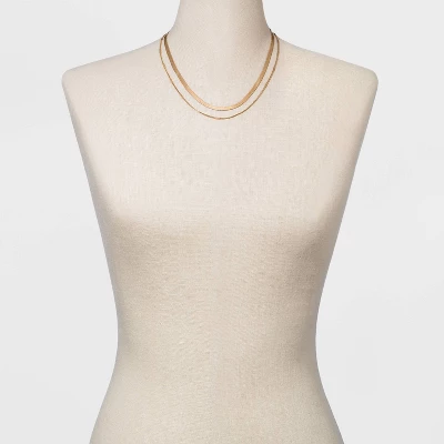 Curb And Snake Chain Layered Multi-Strand Necklace - Universal Thread™ Worn Gold 3 Curb And Snake Chain Layered Multi-Strand Necklace - Universal Thread™ Worn Gold