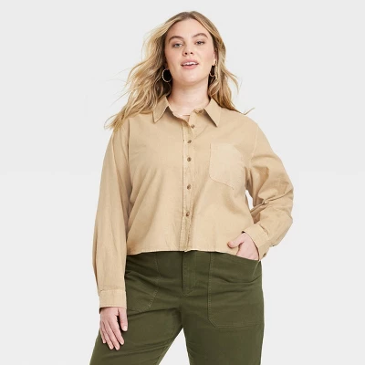 Women's Long Sleeve Button-Down Cropped Shirt - Universal Thread™ 6 Women's Long Sleeve Button-Down Cropped Shirt - Universal Thread™ - Image 4