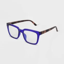 Women's Tortoise Print Gloss Plastic Square Blue Light Filtering Glasses - Universal Thread™ Blue
