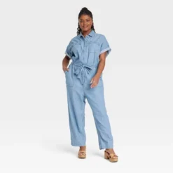 Women's Button-Front Short Sleeve Boilersuit - Universal Thread™ Indigo -Universal Thread GUEST c8cb067f 2c9d 48b5 92af 4995deebed80