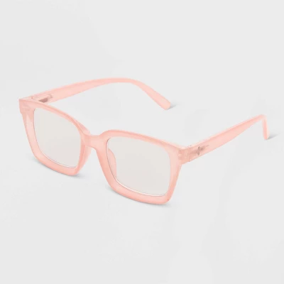 Women's Shiny Plastic Rectangle Blue Light Filtering Reading Glasses - Universal Thread™ Rose Pink 3 Women's Shiny Plastic Rectangle Blue Light Filtering Reading Glasses - Universal Thread™ Rose Pink