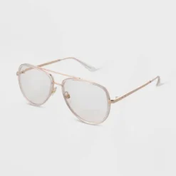 Women's Gloss Metal Aviator Blue Light Filtering Reading Glasses - Universal Thread™ Clear Gold