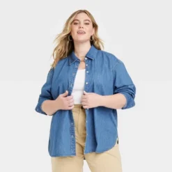 Women's Long Sleeve Oversized Button-Down Shirt - Universal Thread™ Blue -Universal Thread GUEST ea2bb57c bb96 4783 b2b6 048028b7475f