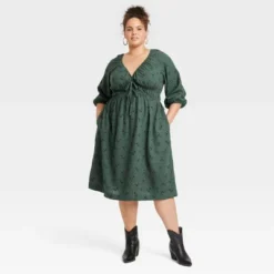 Women's Tie-Front Puff 3/4 Sleeve Midi Dress - Universal Thread™ -Universal Thread GUEST ef40f8d2 50d1 4471 bf0a 7b801b70bd39