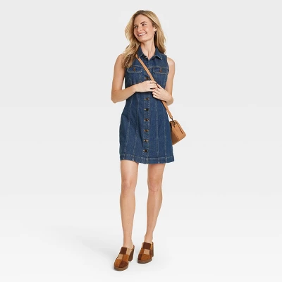 Women's Sleeveless Denim Dress - Universal Thread™ Dark Blue 4 Women's Sleeveless Denim Dress - Universal Thread™ Dark Blue - Image 2